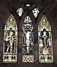 The stained glass window in the church