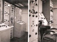 Amplifier cubicle and control desk.