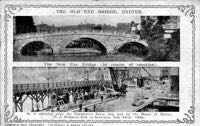 A postcard showing the old Georgian Bridge, and the new bridge in construction