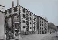 A historic photo of the warehouses