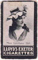 A cigarette card featuring Miss Constance Hill