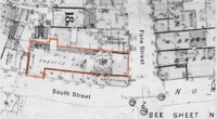 An insurance plan showing the L shaped premises