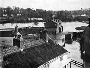 View of a flooded Exwick leat.