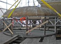 One of the domes undergoing repairs