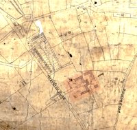 xTithe map showing the workhouse–red tinted area. Courtesy Devon Heritage Centre.