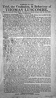 The broadsheet of the execution of Thomas Luscombe.