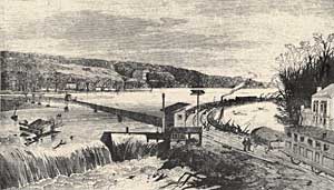 The Cowley Bridge Inn during the 1866 floods.