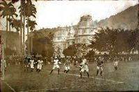 A postcard of Exeter City playing the national Brazil side