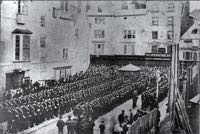 The Militia lined up in 1880 at the entrance to Bedford Street