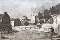 This drawing from circa 1800, shows a view across Southernhay to the Cathedral